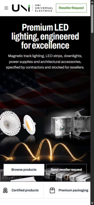 Universal Electrics mobile website screenshot