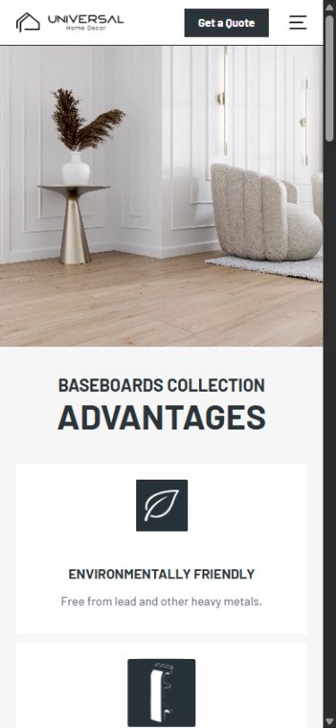 Universal Home Decor mobile website screenshot